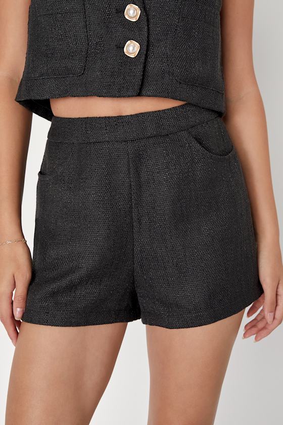 Black Shorts - Black Tweed Shorts - High Waisted Shorts - Lulus