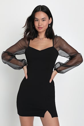 Black Long Sleeve Dress - Bodycon Mini Dress - Sheer Sleeve Dress - Lulus Black Long Sleeve Dress - Bodycon Mini Dress - Sheer Sleeve Dress - Lulus