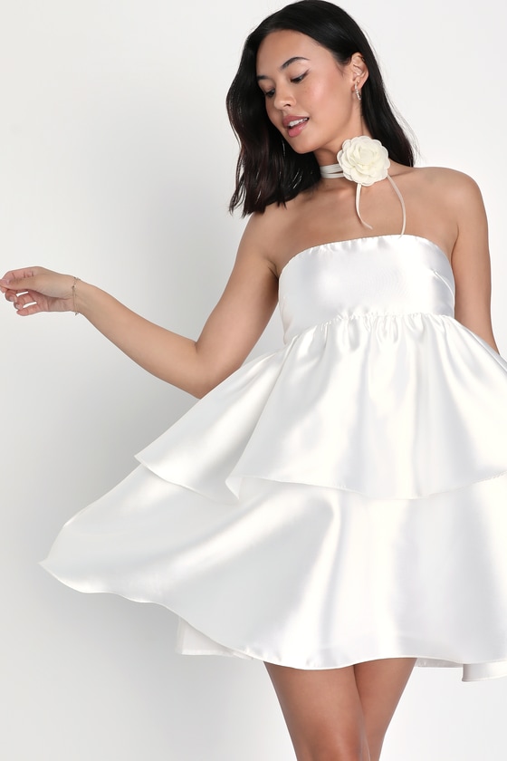 Taffeta Dress - Tiered Dress - Babydoll Dress - White Mini Dress - Lulus
