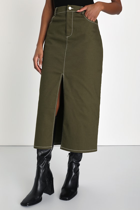 *RESTOCK* Olive Green Tiered Midi Skirt