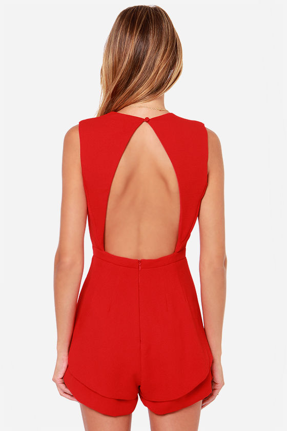 Red Romper Deep V Romper 55.00