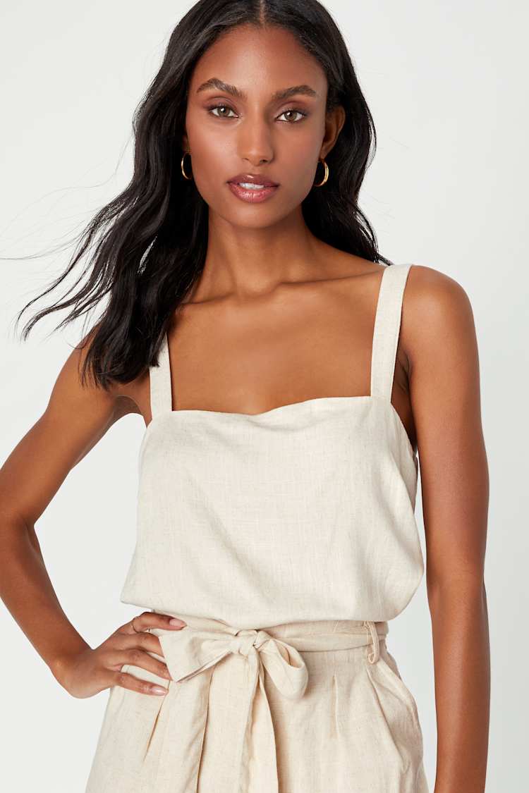 Beige Linen Tank Top - Button-Back Tank Top - Cropped Tank Top - Lulus