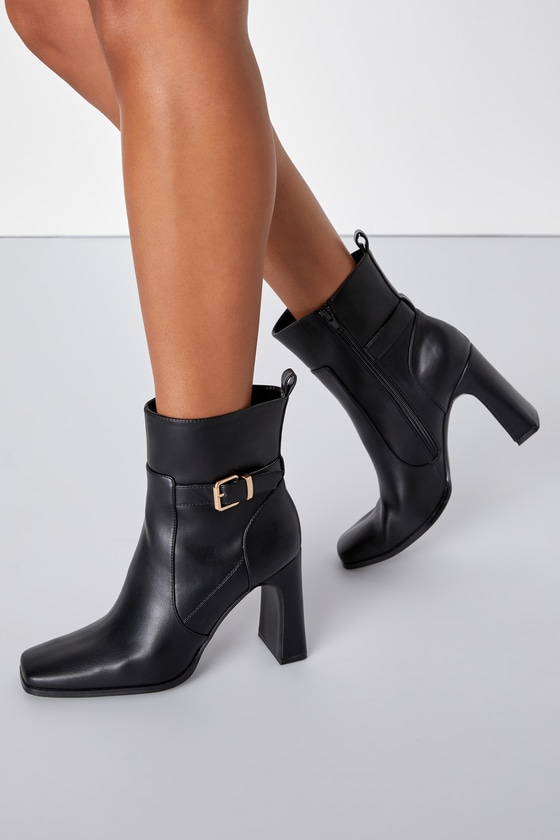 Black Matte Pu Platform High Block Heel Ankle Boots | PrettyLittleThing USA
