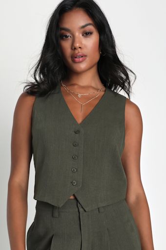 Suits You Perfectly Olive Green Linen Vest 8