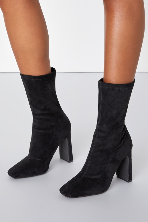 Lulus Dorri Black Suede Mid-calf Sock High Heel Boots