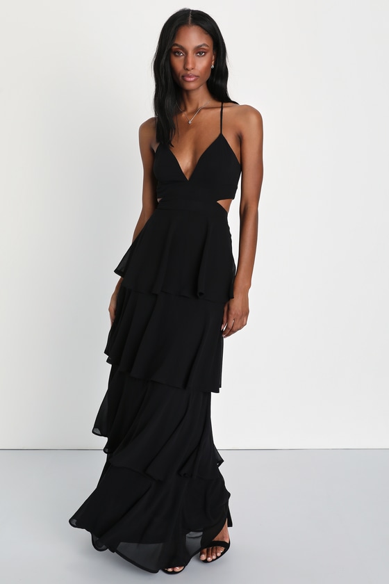 Tier and Now Black Tie-Back Tiered Maxi Dress
