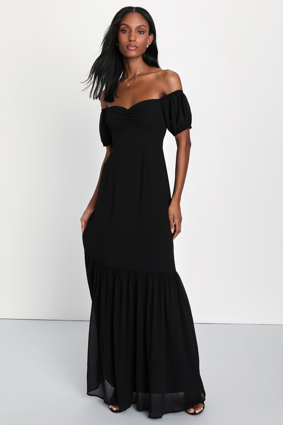 Black OTS Dress - Chiffon Maxi Dress - OTS Tiered Dress - Lulus