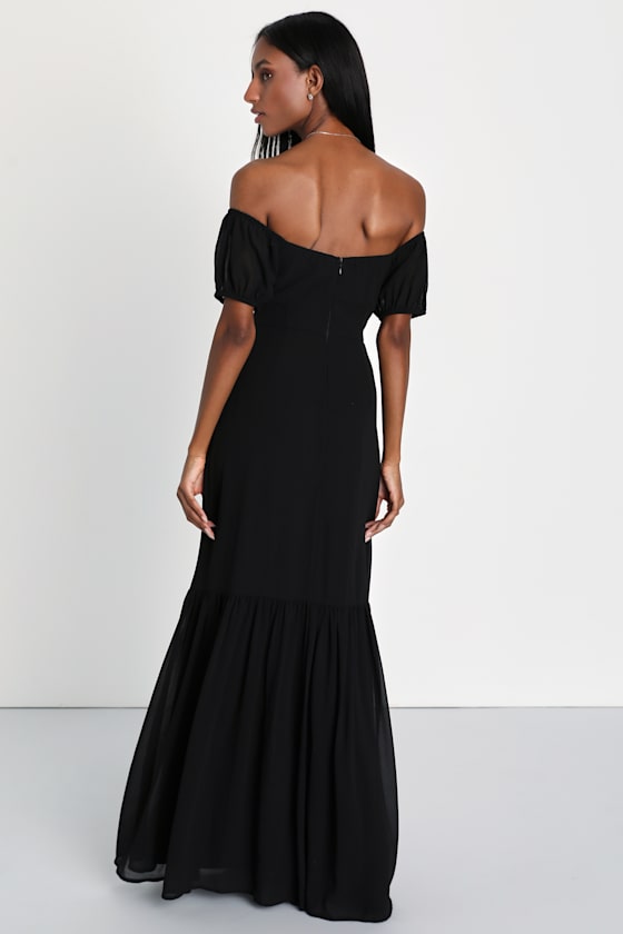 Black OTS Dress - Chiffon Maxi Dress - OTS Tiered Dress - Lulus