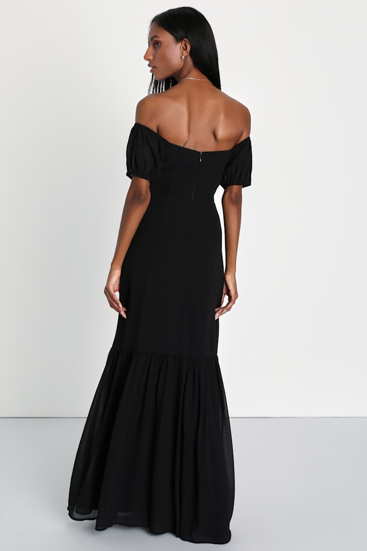 sachin and babi light blue dress Suzhoufashion Off The Shoulder Chiffon Black Wedding Guest Dress Formal  Dress With Slit  suzhoufashion