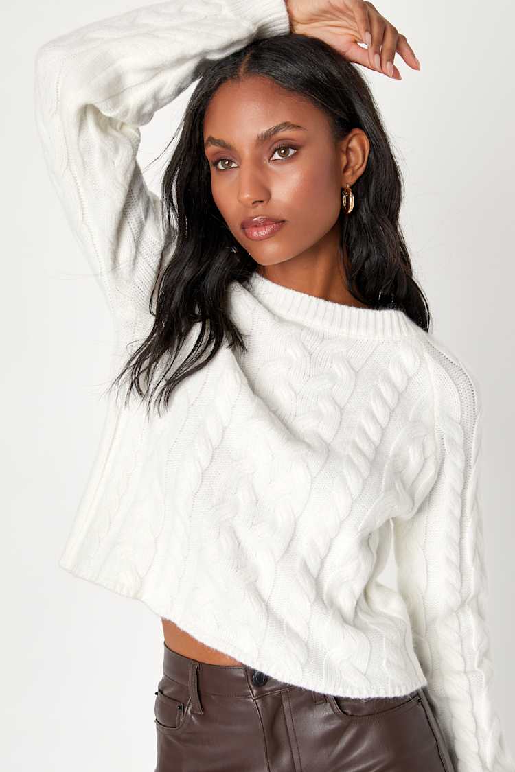 Cable Knit Sweater - Balloon Sleeve Sweater - Ivory Sweater - Lulus 