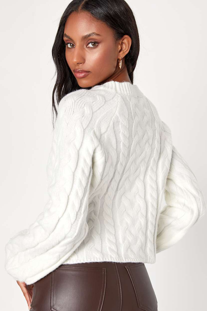 Cable Knit Sweater - Balloon Sleeve Sweater - Ivory Sweater - Lulus 