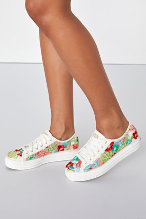 White Keds Triple Kick Embroidered Mesh Sneakers Clearance Keds - Main Image
