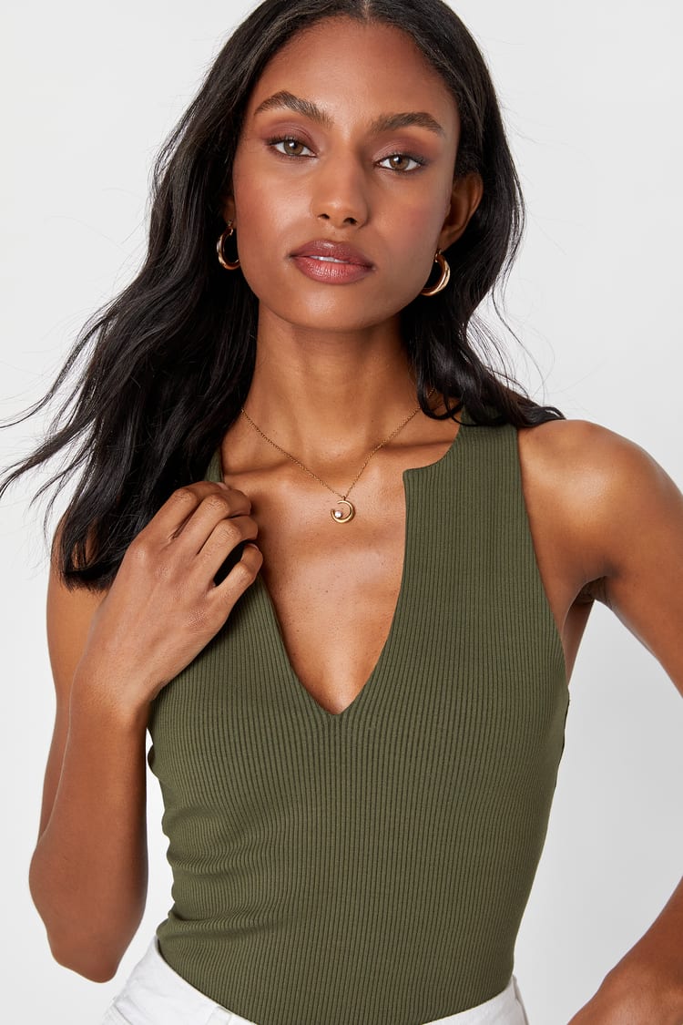 Green Tank Top - Notched Neck Tank Top - Ribbed Knit Tank Top - Lulus