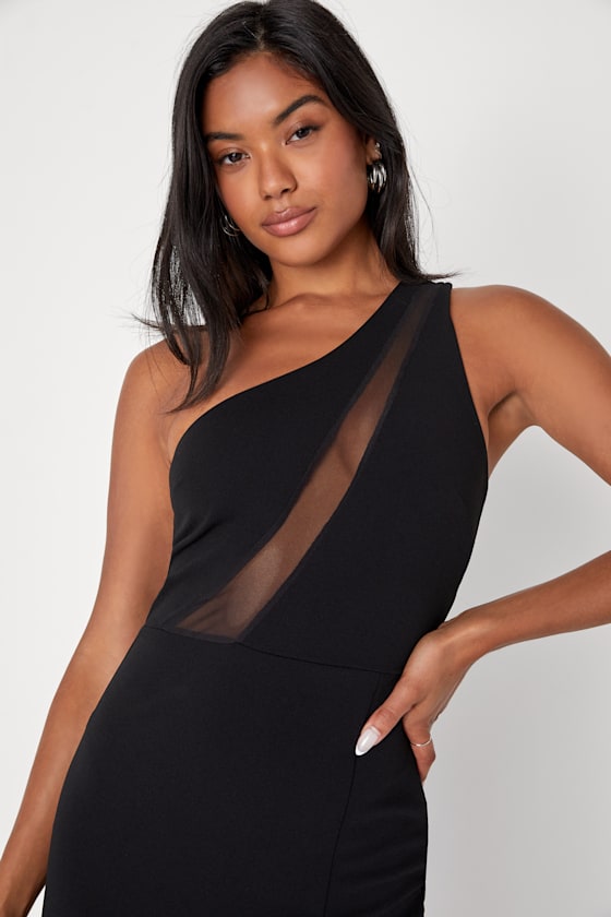 Solid One Shoulder Sleeveless Bodycon Midi Dress main image 1