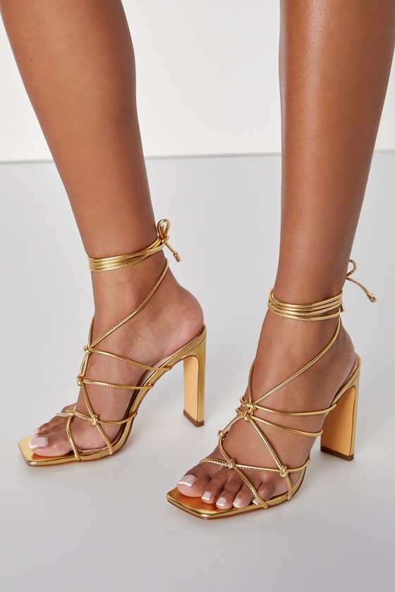 Lulus Rinay Gold Strappy Lace-up High Heel Sandal Heels