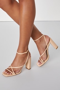 Makennaa Light Nude Strappy High Heel Ankle Strap Sandals