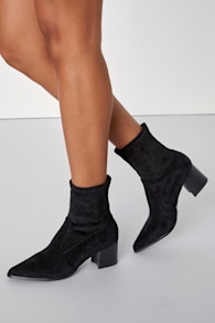 Char Black Suede Pointed-Toe Sock Boots