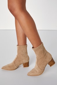 Char Mushroom Brown Suede Pointed-Toe Sock Boots