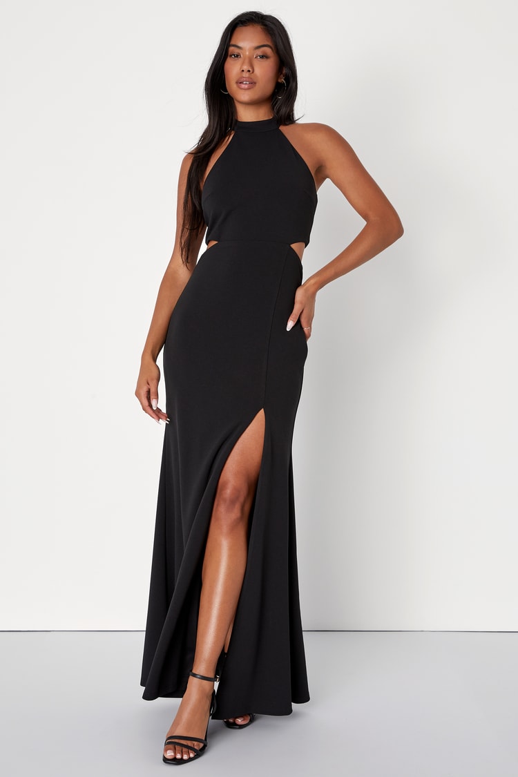 black halter maxi dress