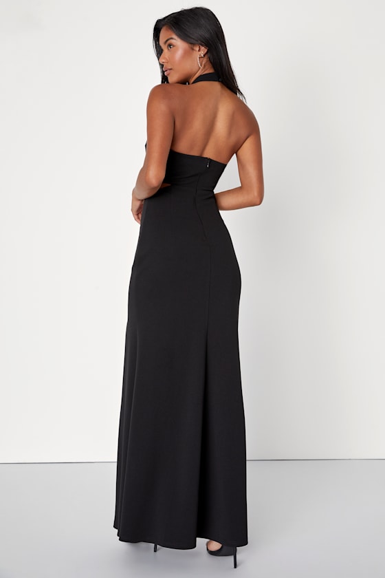Chocolate Brown Halter Maxi Dress with Cut-Out & Gold Detail – Bodycon Statement Dress main image 0
