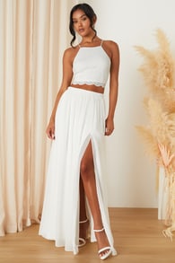 Midnight Memories White Lace Two-Piece Maxi Dress