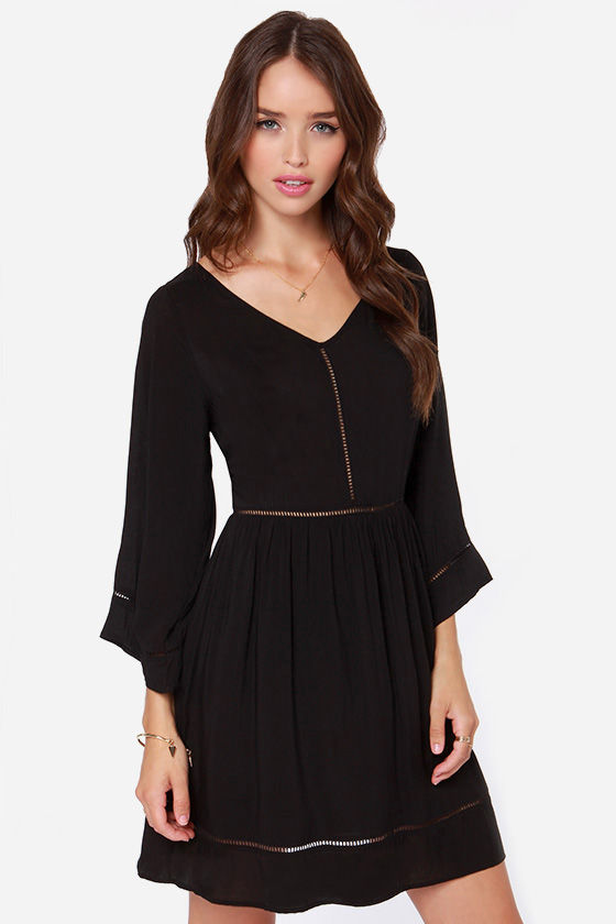 Long Sleeve Dress Black Dress Babydoll Dress 57.00 Lulus
