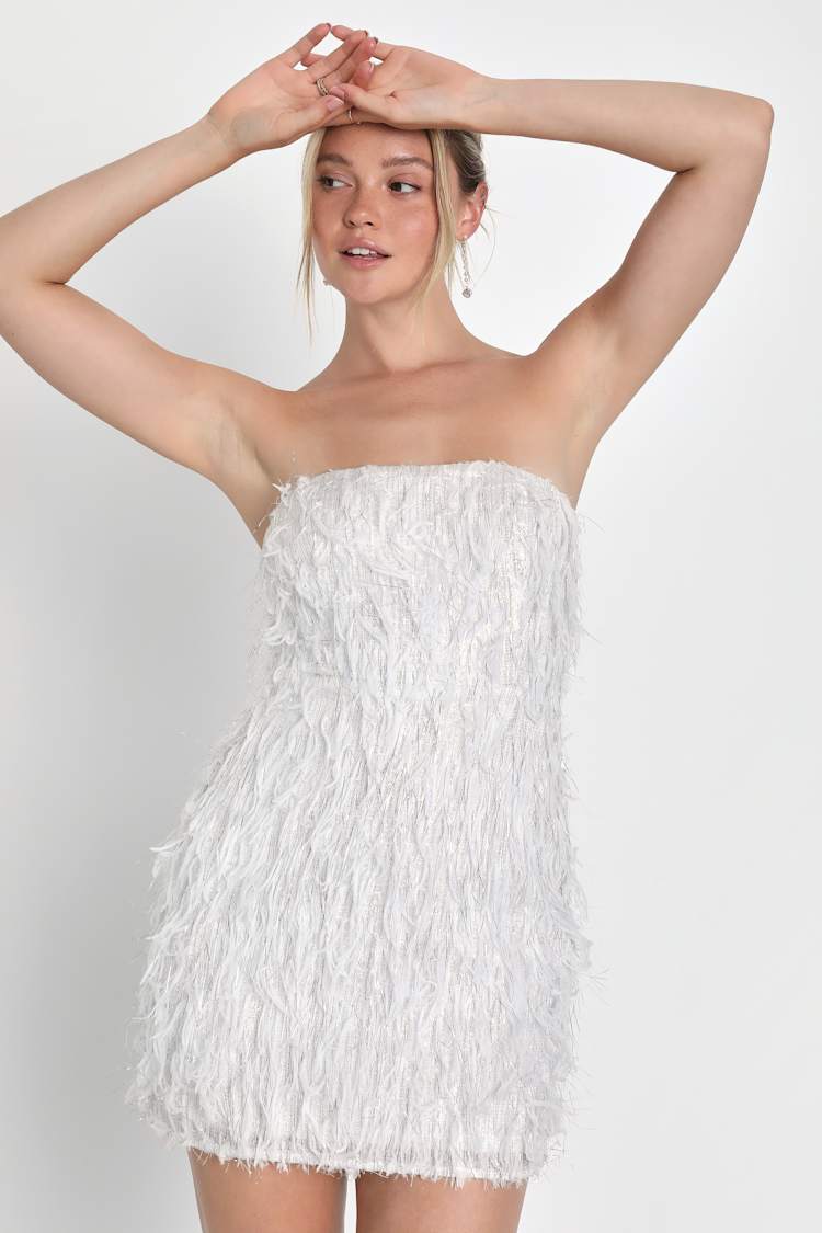 white fringe bodycon dress White Silver Sequin Deep V Neck Puff Sleeve Fringe Bodycon Dress Wedding Party Evening Prom Cocktail Club Xmas Christmas
