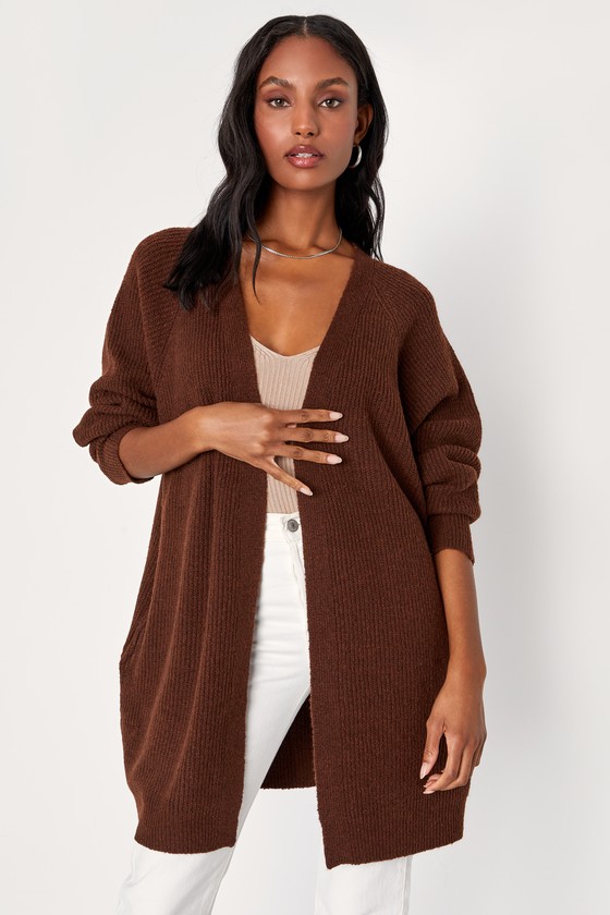 Chocolate Brown Cardgian - Ribbed Knit Cardigan - Oversized Cardi - Lulus