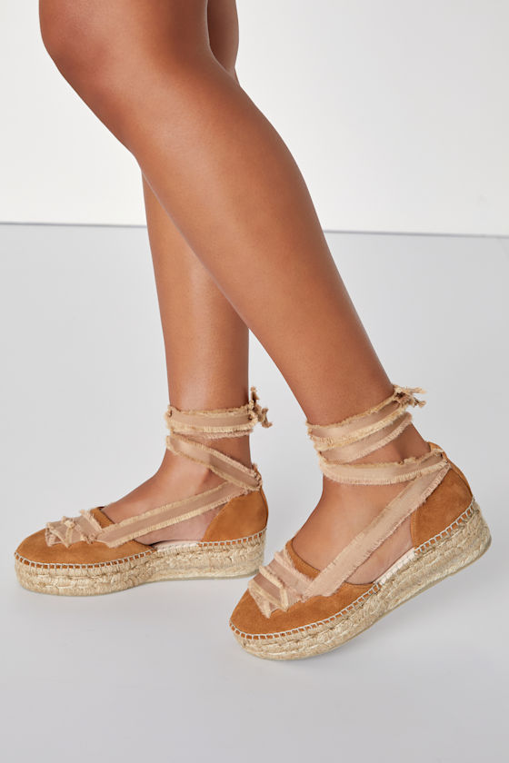 Destino Peachy Sand Suede Lace-Up Espadrille Platforms 1