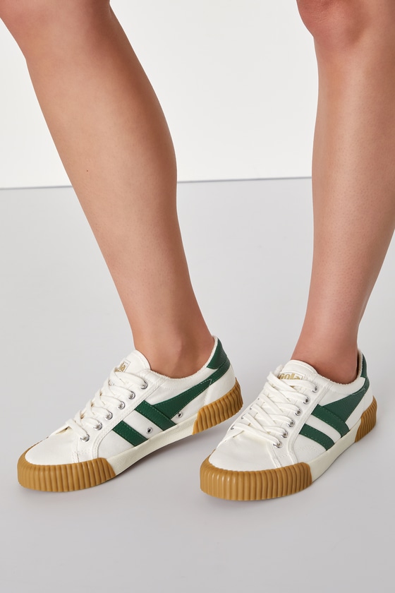 Gola Rally Off White And Green Color Block Lace-up Sneakers