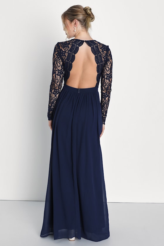 Awaken My Love Navy Blue Long Sleeve Lace Maxi Dress 7