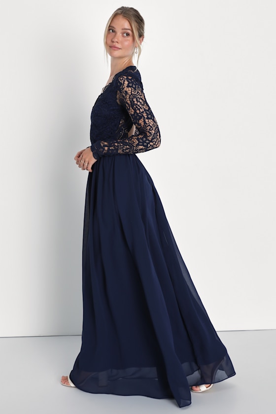 Awaken My Love Navy Blue Long Sleeve Lace Maxi Dress 9