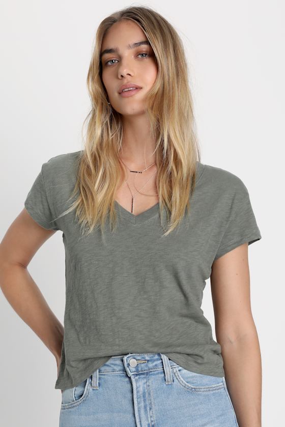 Z Supply Modern Tee - Green V-Neck Tee - Short Sleeve T-Shirt - Lulus