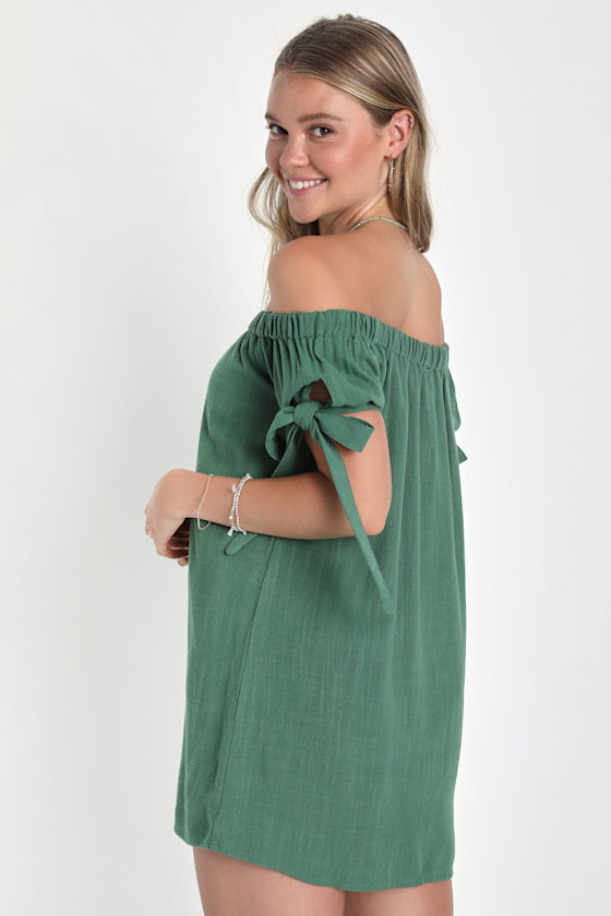 Al Fresco Evenings Olive Green Off-the-Shoulder Dress 10