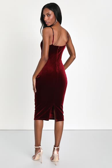 strapless open back dress Women's Radiant Reverie Red Linen Midi Dress | Size: L main image 0