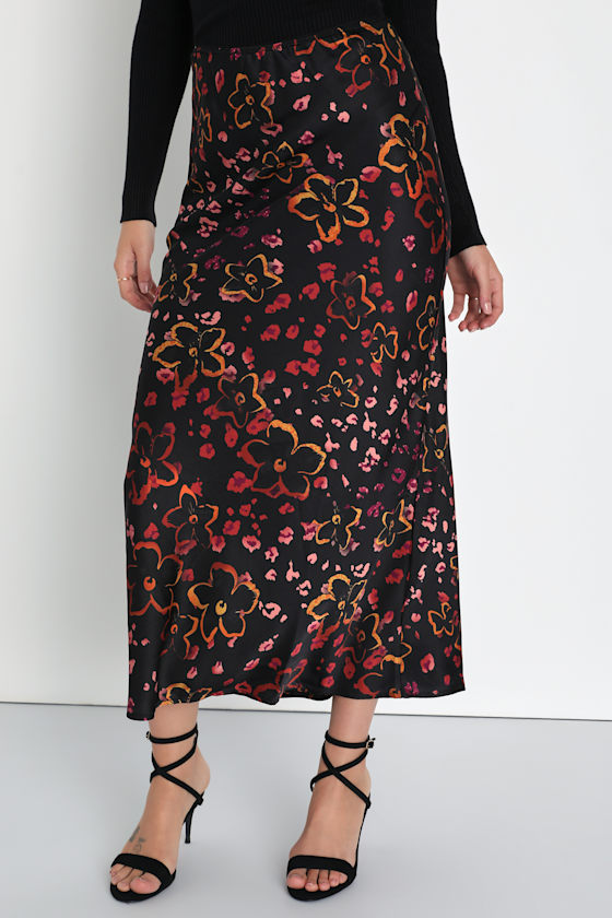 Holland Black Floral Satin Skirt main image 1