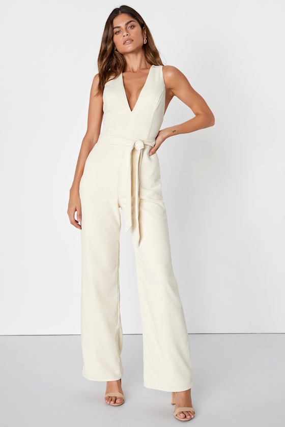 Cream Sleeveless Jumpsuit Wide Leg Jumpsuit Chic Jumpsuit Lulus