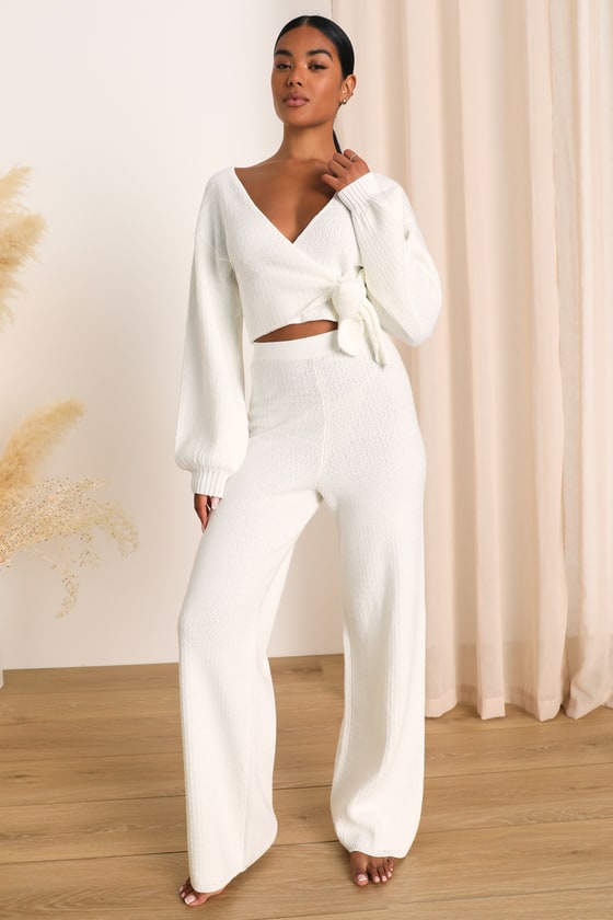 Ivory Sweater Knit Pants - High-Waisted Lounge Pants - Knit Pants - Lulus