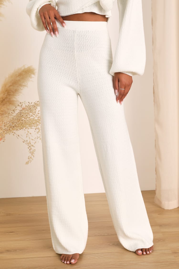 Lovely Daydream Ivory High-Waisted Sweater Knit Lounge Pants