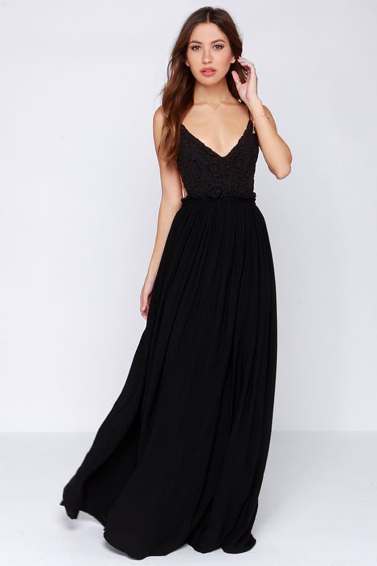 short black cocktail dress with sleeves Women's Morgan Scarf Crochet Maxi Dress XS/S/M/L/XL/XXL/Customize Black/ Black & White/Black & Red MEAN BLVD main image 0
