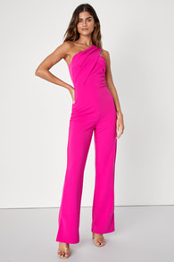 Devoted to Fun Hot Pink One-Shoulder Sleeveless Jumpsuit
