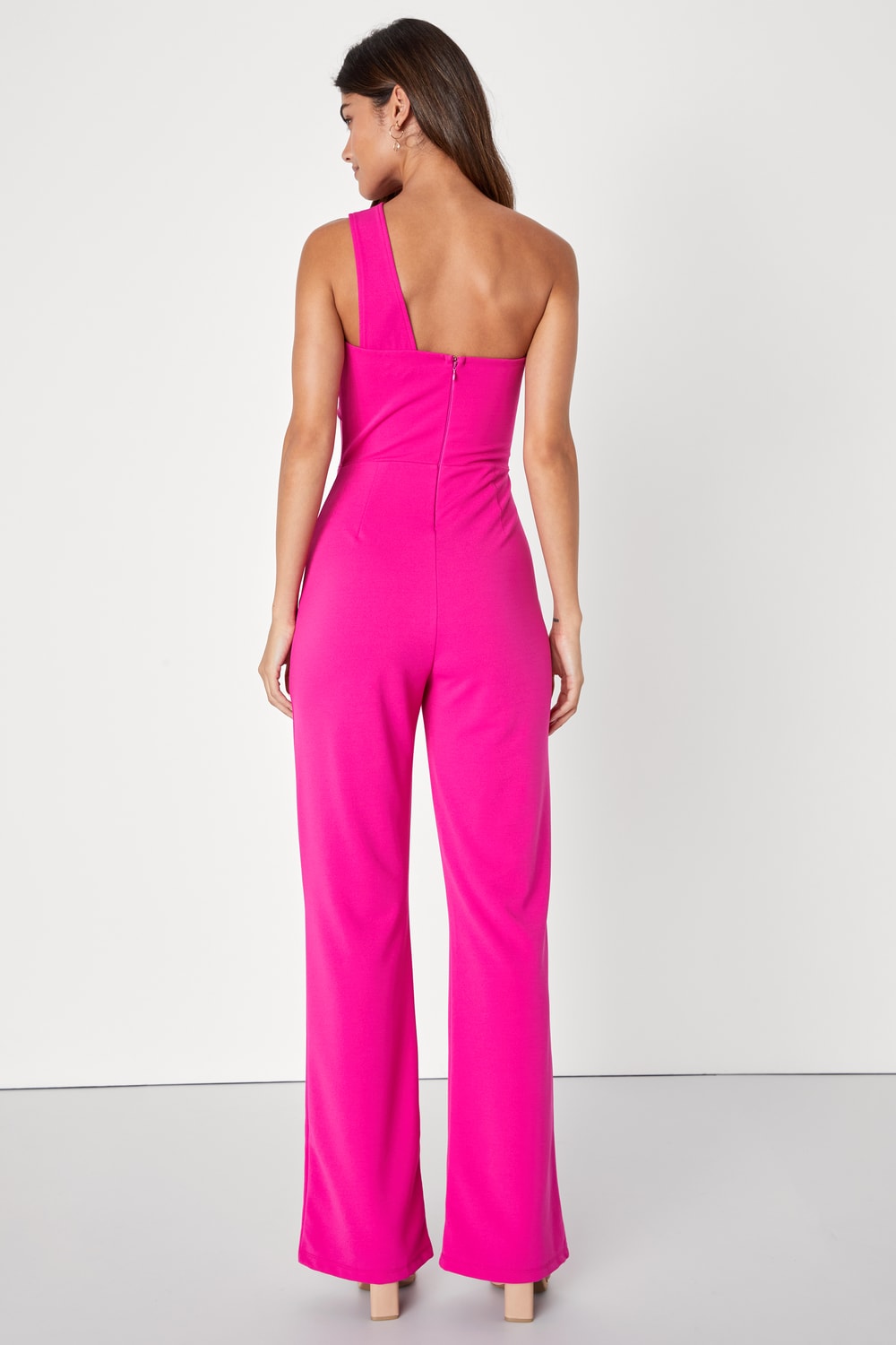 Devoted to Fun Hot Pink One-Shoulder Sleeveless Jumpsuit