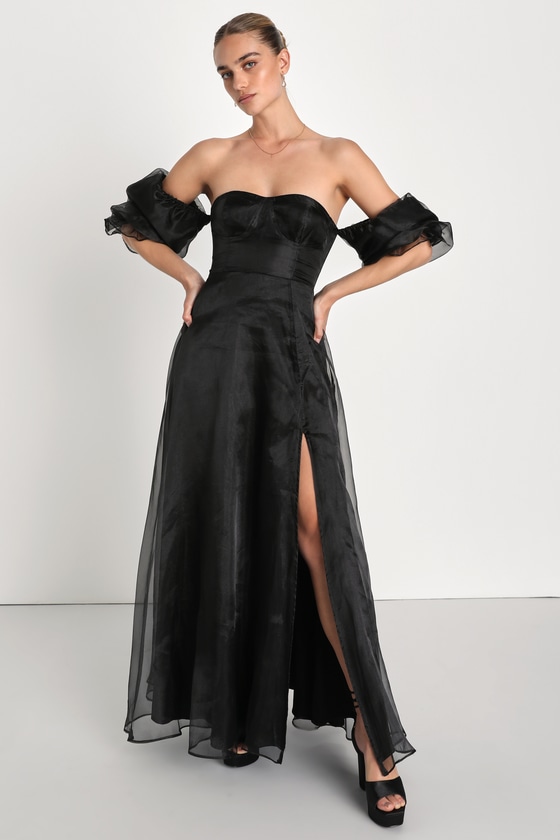 Black Dress - Off-The-Shoulder Dress - Bustier Maxi Dress - Lulus