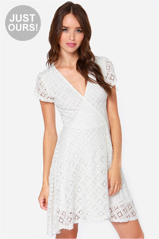 Short Sleeve Dress Wrap Dress White Lace Dress 46.00 Lulus
