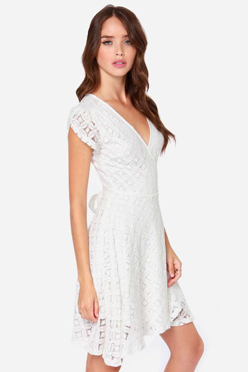 knee length dresses for ladies Lille Silk and lace wrap slip in Ivory main image 0