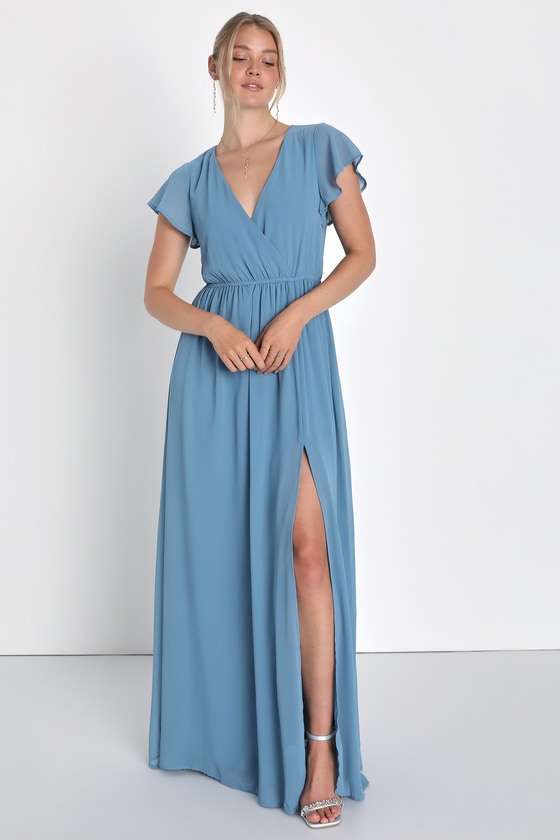 Elegant Maxi Dress - Short Sleeve Maxi Dress - Slate Blue Maxi - Lulus