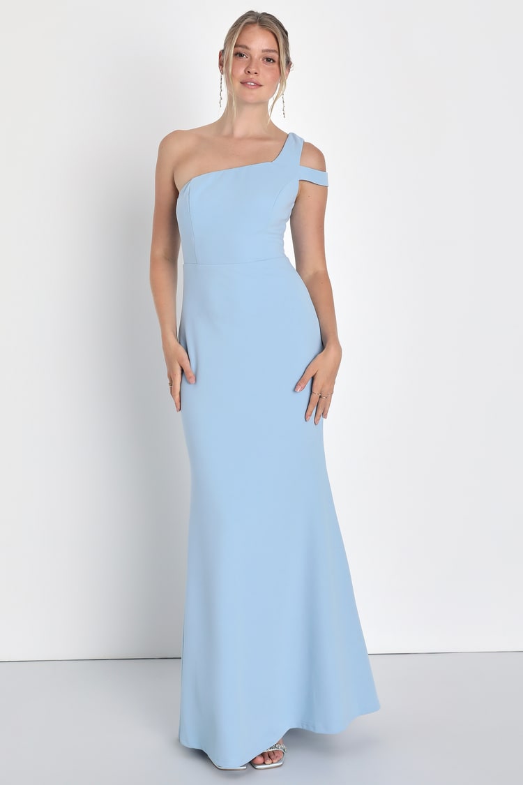 Powder Blue Dress - Maxi Dress - One-Shoulder Mermaid Dress - Lulus