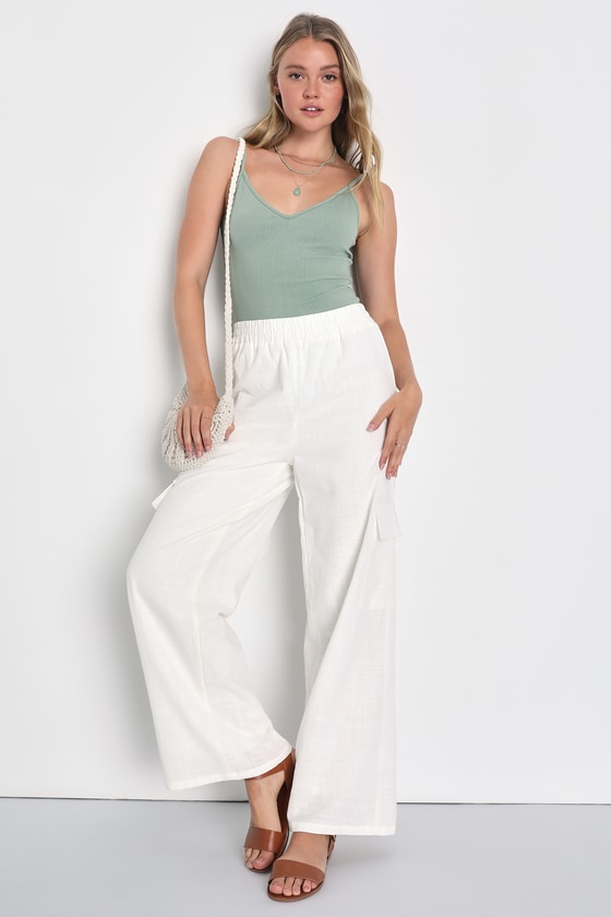 Ivory High-Waisted Pants - Wide Leg Cargo Pants - High Rise Pants - Lulus
