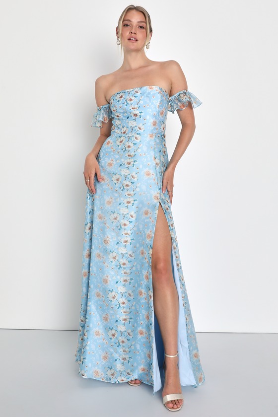 Endless Blooms Blue Floral Organza Off-the-Shoulder Maxi Dress 8