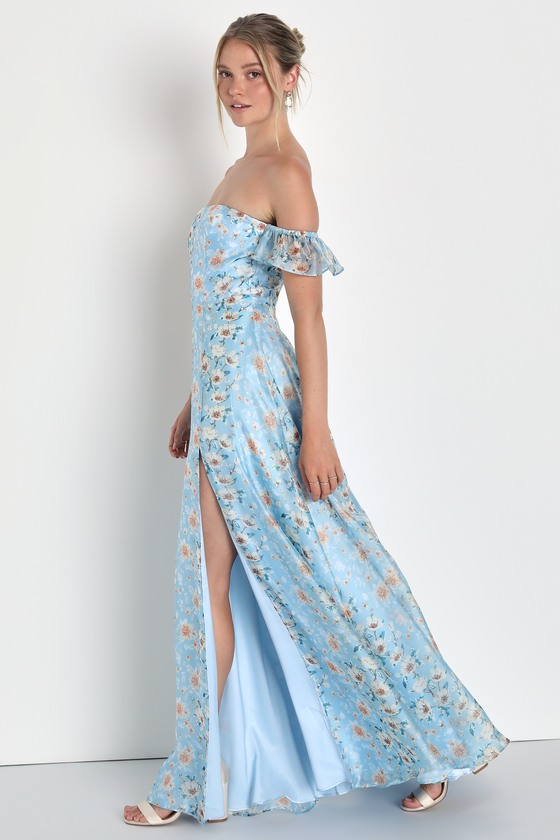 Endless Blooms Blue Floral Organza Off-the-Shoulder Maxi Dress 7